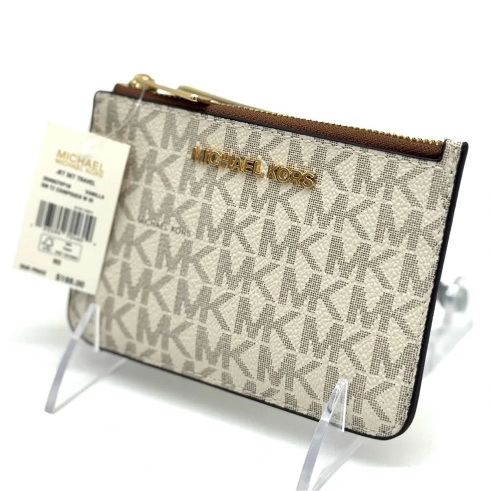 Michael Kors Jet Set Travel Small Signature Logo Coin Purse Vanilla